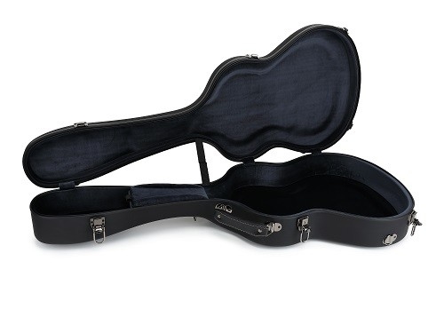 Caso duro do PVC Matte Black Leather Fiberglass Guitar com correias da trouxa